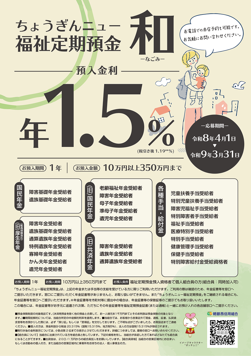 ちょうぎんニュー福祉定期預金 和 - なごみ -
