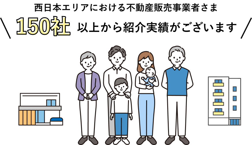 西日本エリアにおける不動産販売事業者さま150社以上から紹介実績がございます